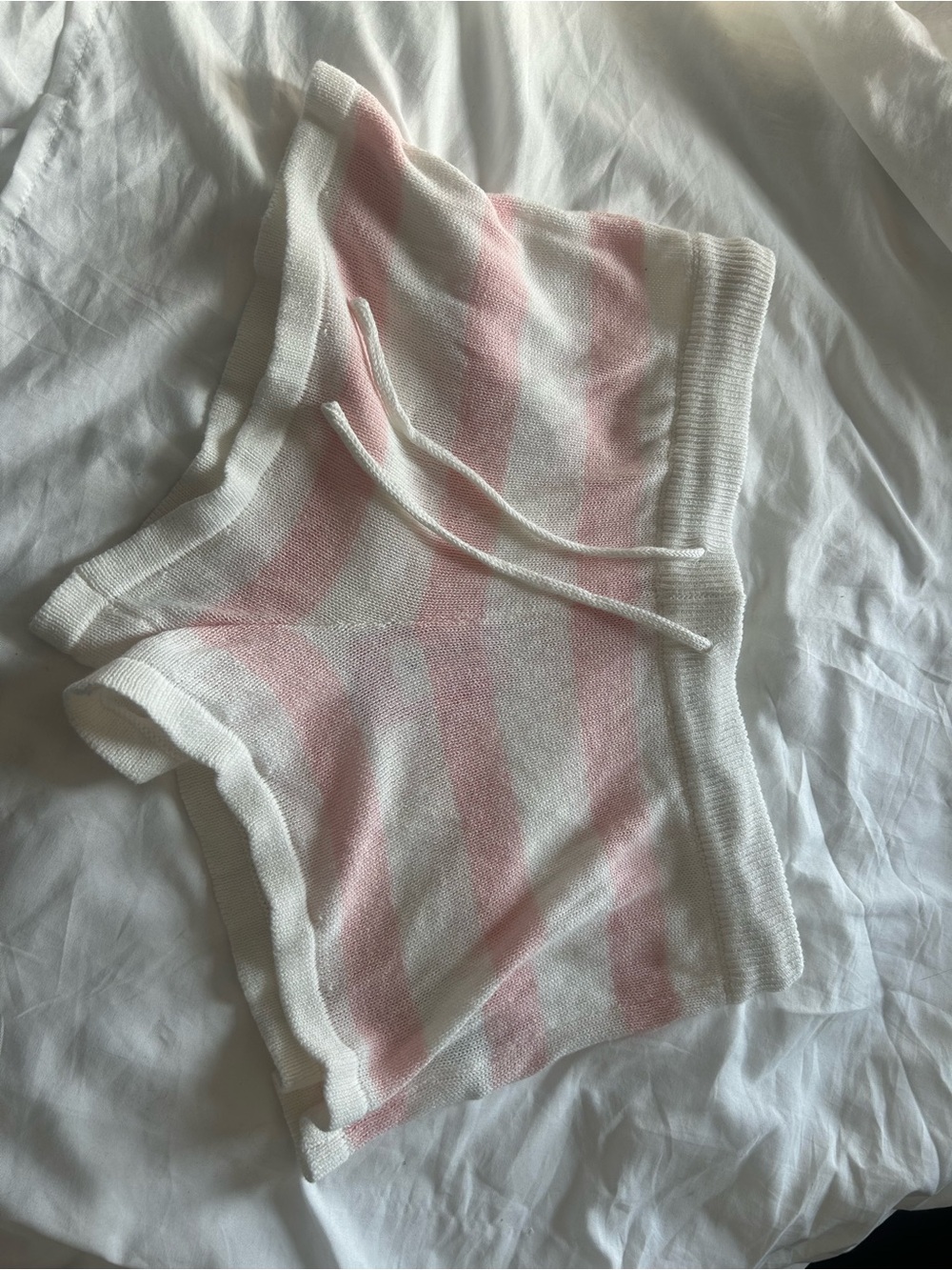 Edikted Pink and White Striped Knit Lounge Shorts